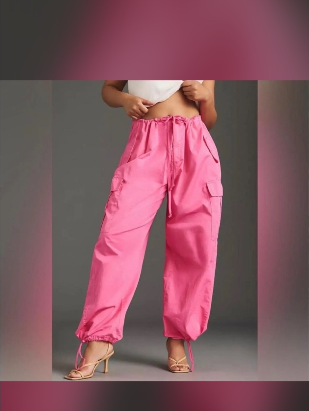 Good American Parachute Cargo Pants,‎ Malibu Pink, Size Medium